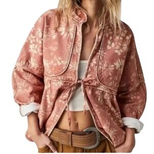 Free People Lua Bed Jacket Pink & White Floral XL EUC